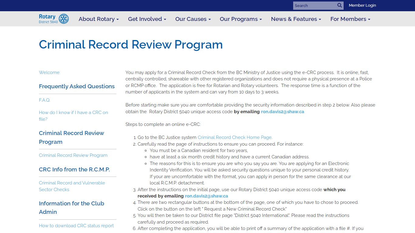 Criminal Record Review Program | Rotary District 5040